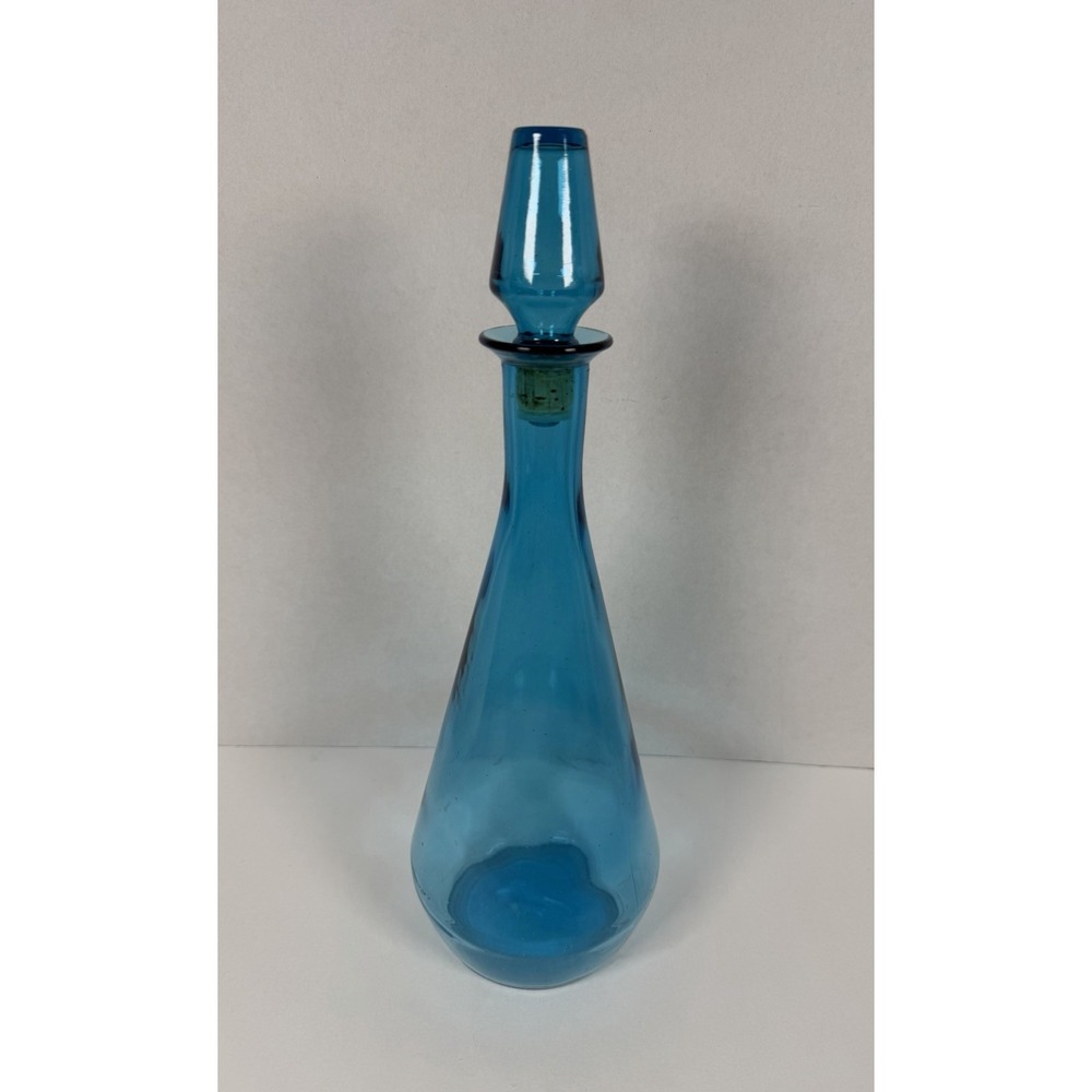 VTG Downy Fabric Softener Blue Glass Bottle Decanter 13 1/2 Inches Tall
